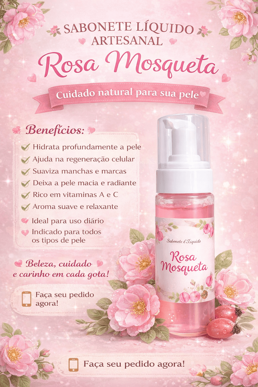 Sabonete artesanal líquido rosa e