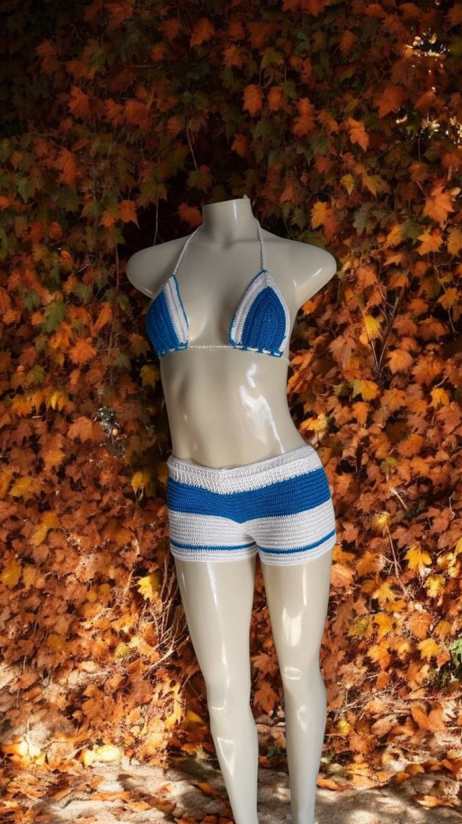 Biquini e short azul e branco - Foto 1