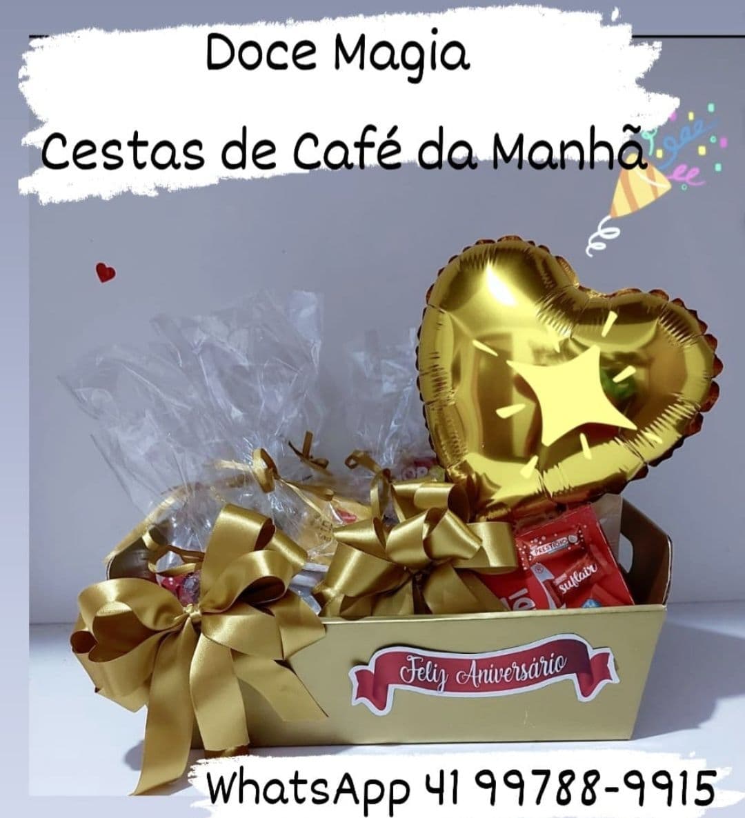 0001 CAFÉ DA MANHÃ/TARDE "FELIZ ANIVERSÁRIO!" DOURADA