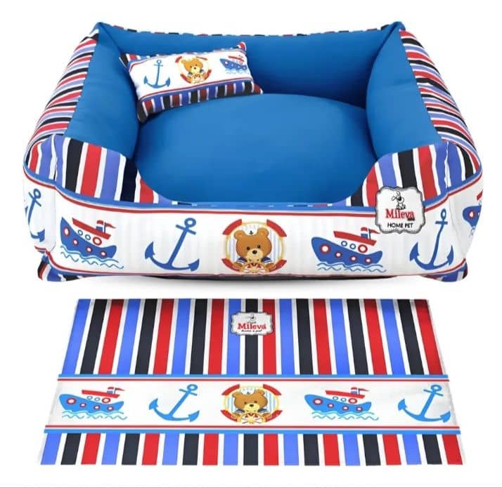 Cama Pet Oxford + Jogo Americano Estampado 03 Peças - Nuvem Azul