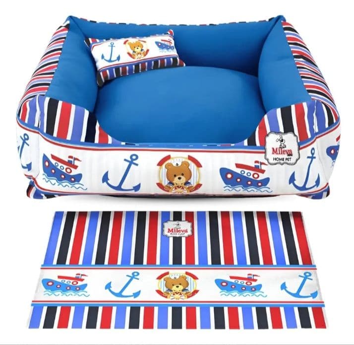 Cama Pet Oxford + Jogo Americano Estampado 03 Peças - Nuvem Azul