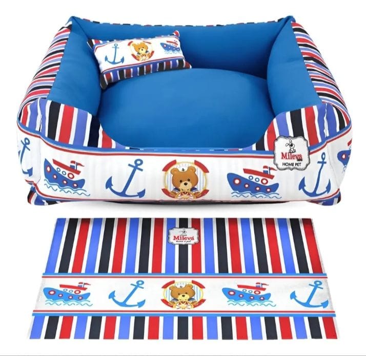 Cama Pet Oxford + Jogo Americano Estampado 03 Peças - Nuvem Azul - Foto 1