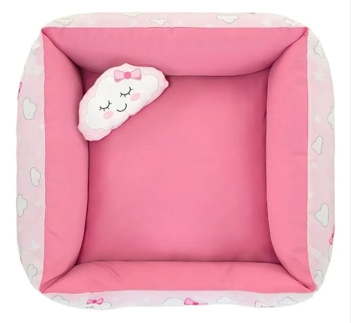 Cama Pet Oxford + Coberdrom + Tapete Estampado 04 Peças - Nuvem Rosa - Foto 3