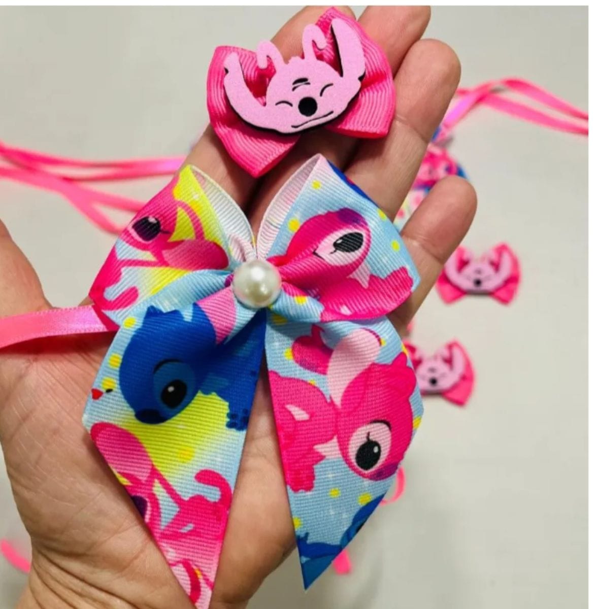 Kit Laço de Pescoço e Laço de Topete Stitch Rosa/Angel Tam. M - Foto 2