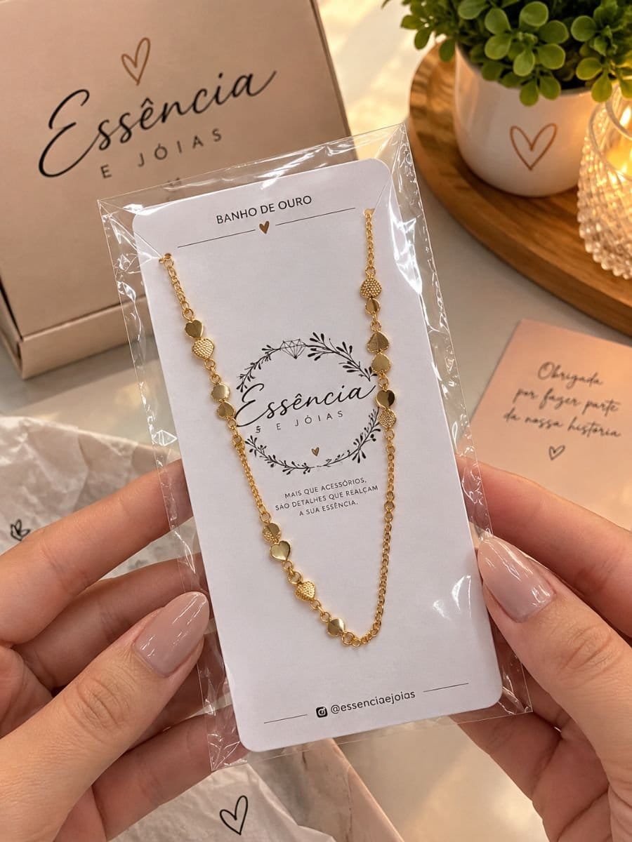 Pulseira Corações Delicados Ouro - Semi Jóia - Foto 1