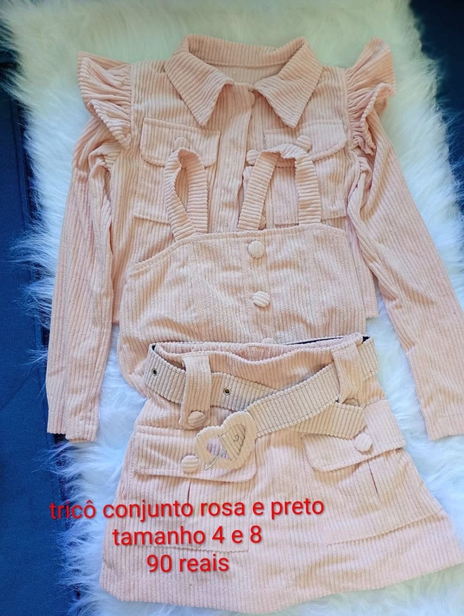 Conjunto de Tricô Rosa e Preto - 4 e 8 anos - Foto 1