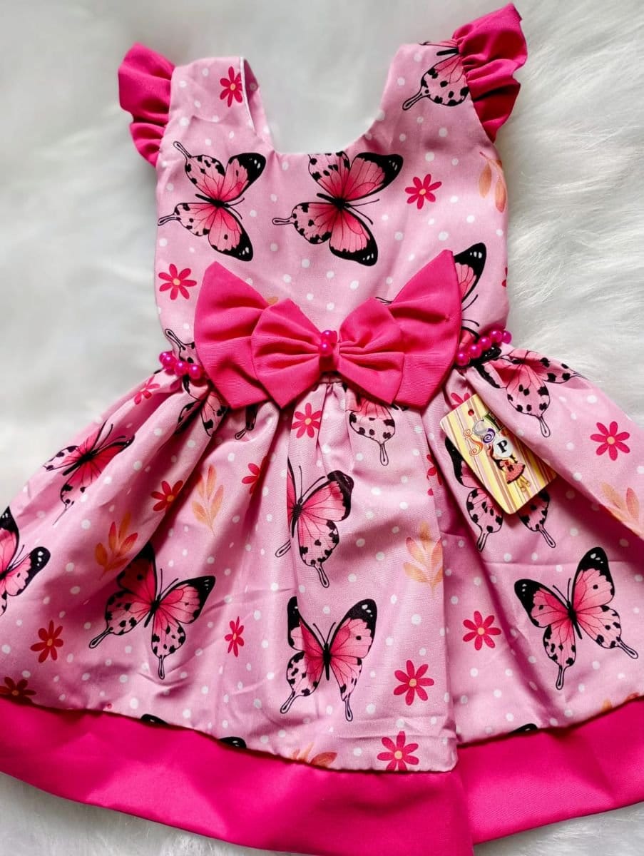 Vestido rosa borboleta tamanho P - Foto 1