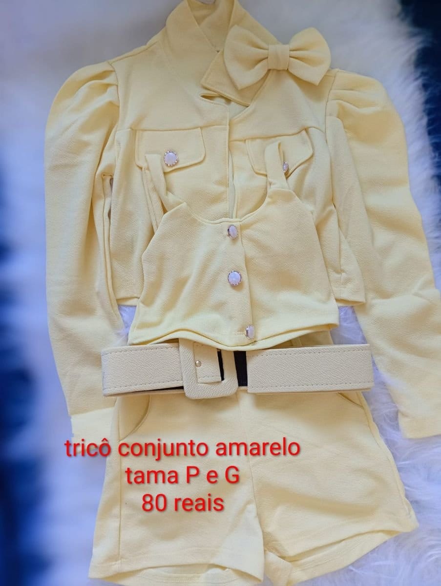 Conjunto Feminino Amarelo de Tricô - Foto 1