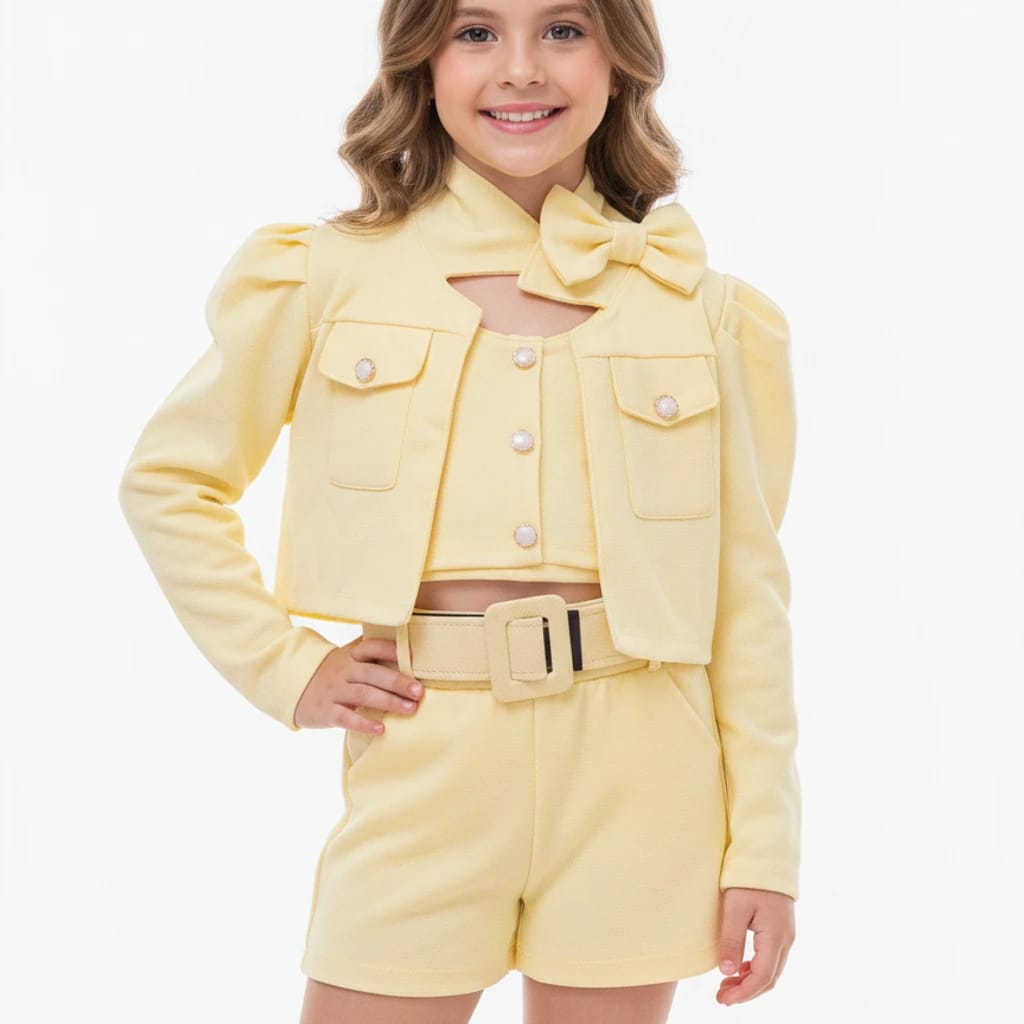 Conjunto Feminino Amarelo de Tricô - Foto 2