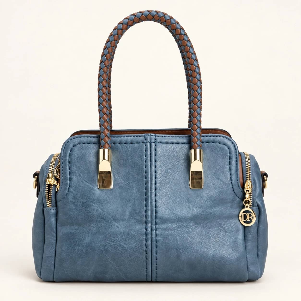 Bolsa média azul em couro