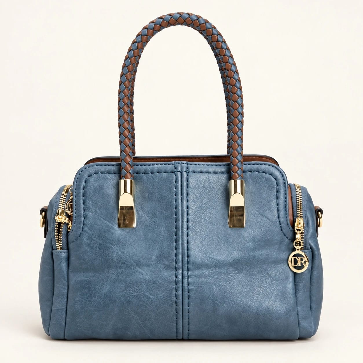 Bolsa média azul em couro - Foto 1