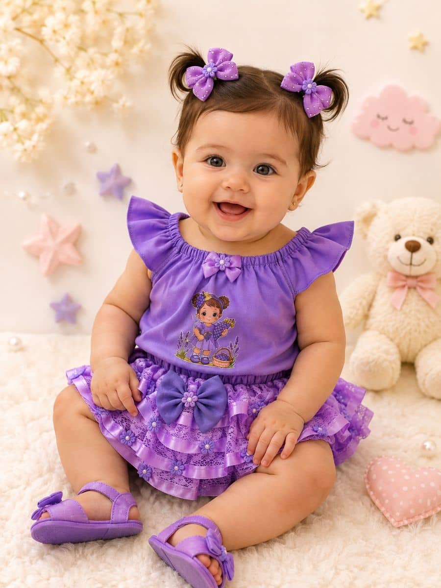Conjunto Mini Diva "Bumbum Rico" Luxo Bebê Menina – Com Parzinho de Laços