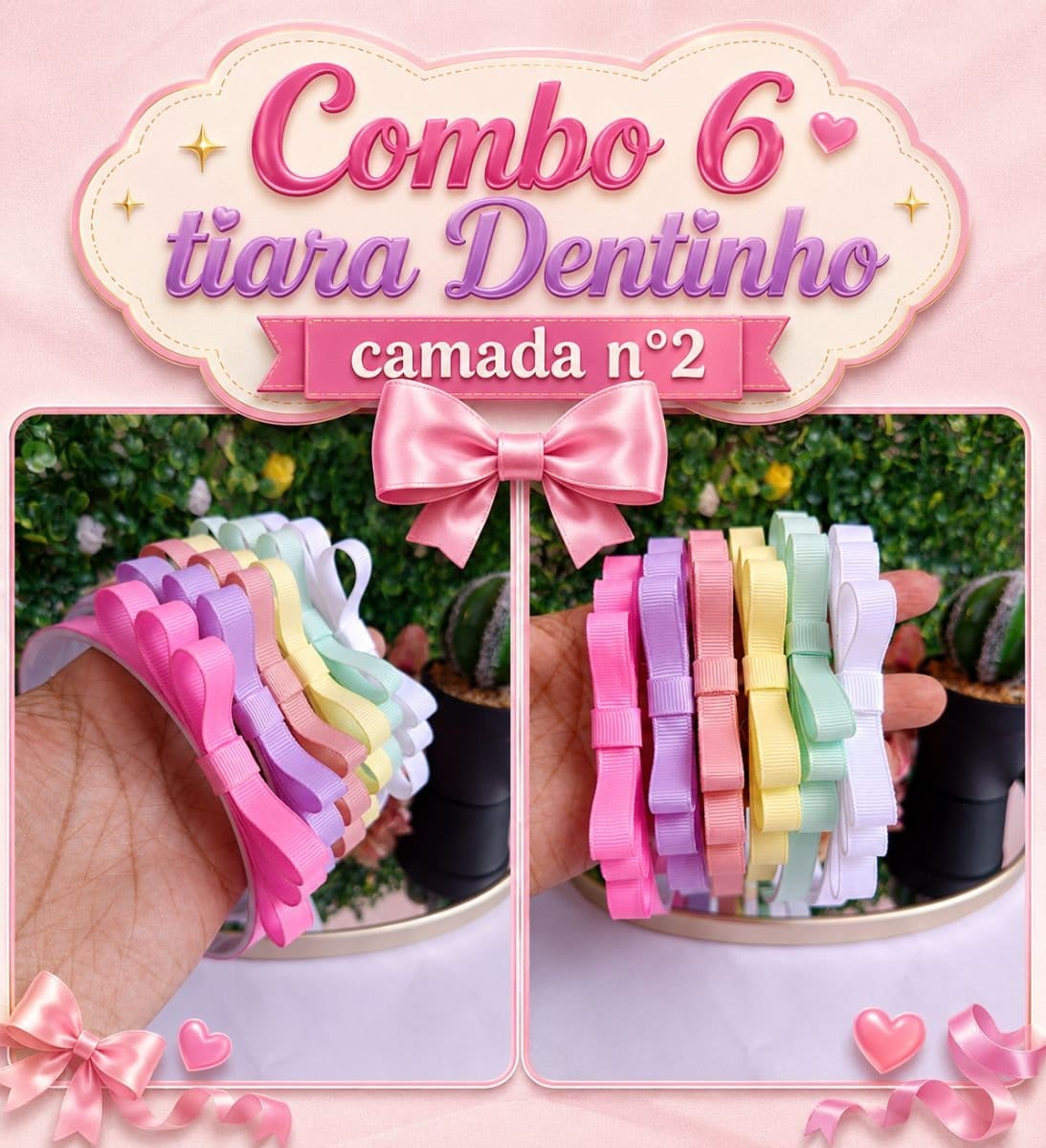 Combo 6 Tiaras Dentinhos Lacinho camada 2 - Foto 1