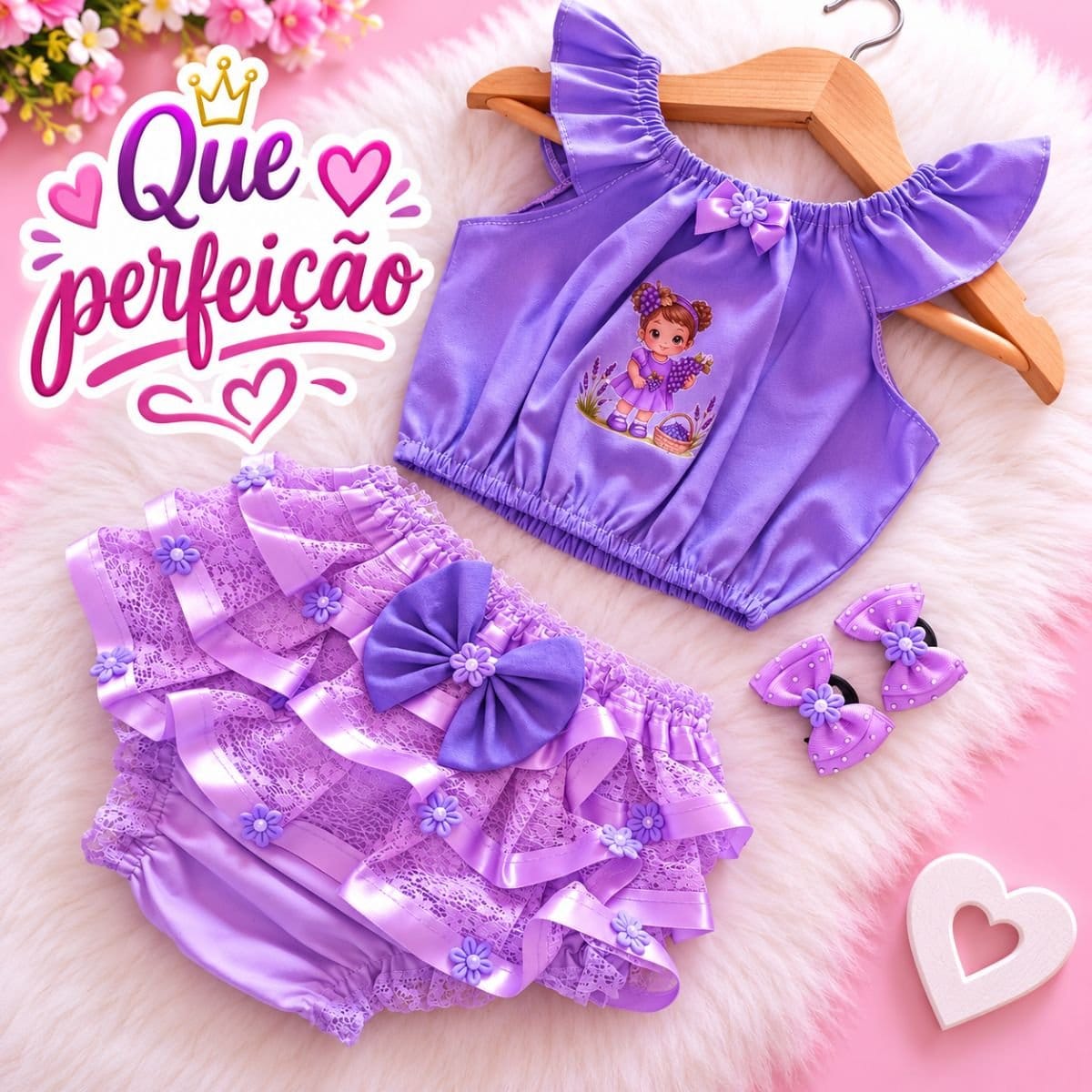 Conjunto Mini Diva "Bumbum Rico" Luxo Bebê Menina – Com Parzinho de Laços - Foto 2