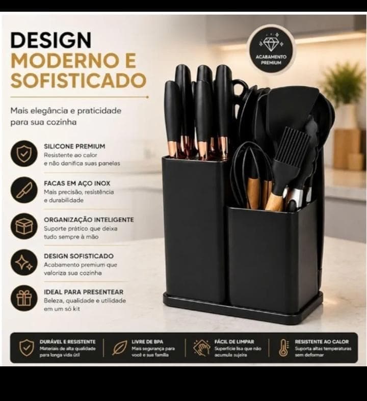 Jogo de cozinha com faca