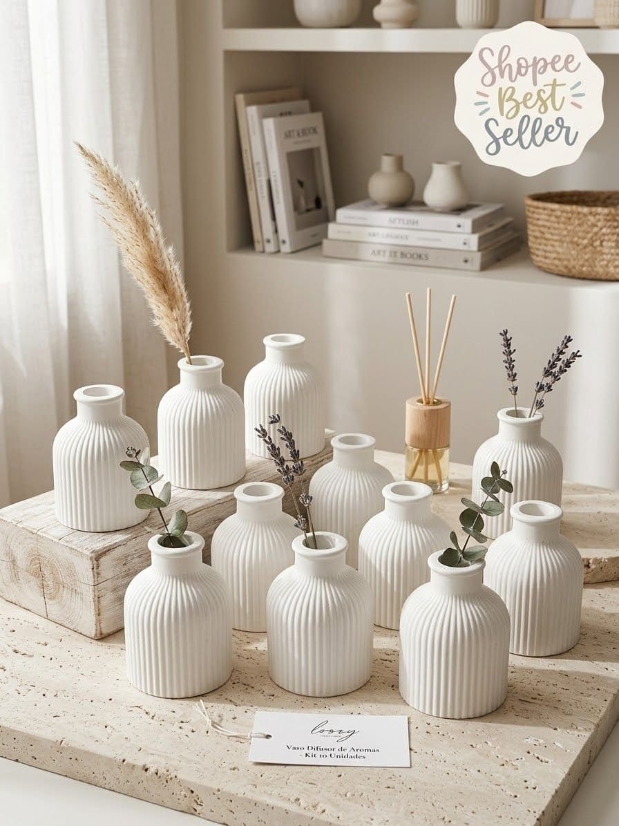 Jarrinha em gesso listrado e resinado kit com 10 - Foto 2