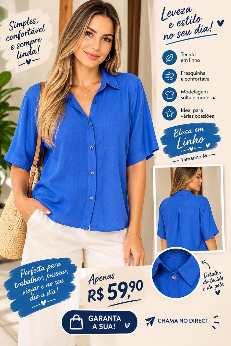 Blusa social em linho - Foto 1