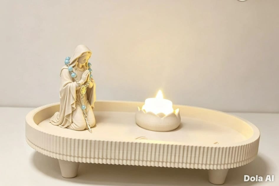 Decoração Sagrada Exclusiva: Santa Impressa em 3D com LED e terço - Foto 2