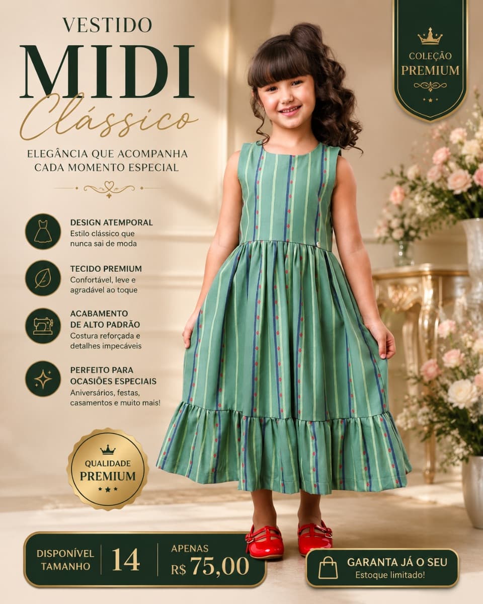 Vestido Midi Infantil tamanho 14