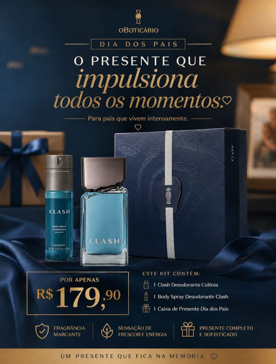Kit Presente Dia dos Pais Clash – O Boticário (Colônia + Body Spray)