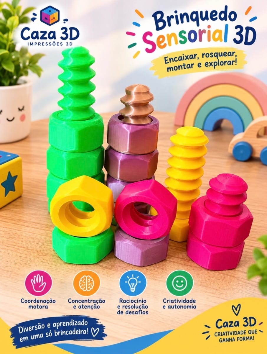 Brinquedo Sensorial de Encaixar e Rosquear - Foto 1