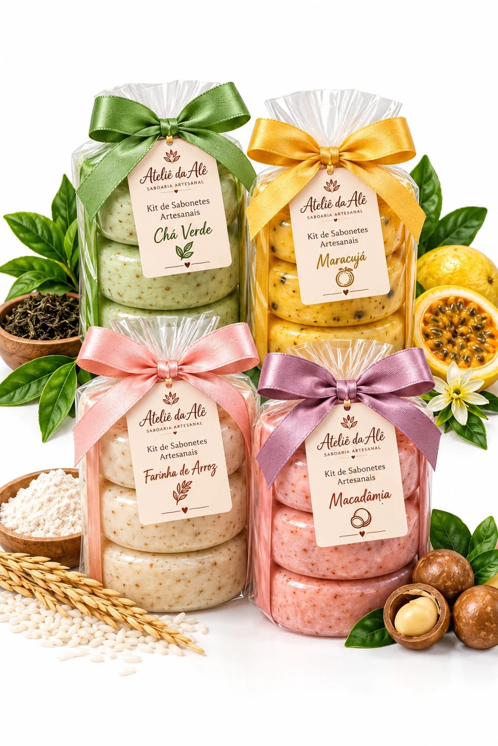 Kit de Sabonetes Artesanais (Chá Verde, Maracujá, Farinha de Arroz ou Macadâmia) - Foto 1