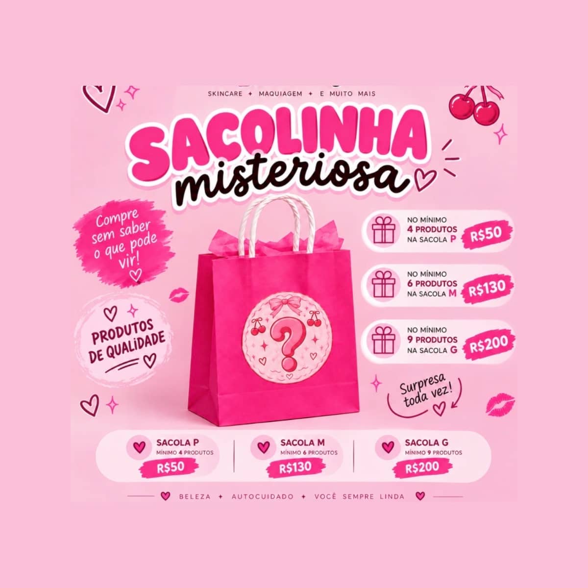 Sacola misteriosa G maquiagens beleza e acessórios