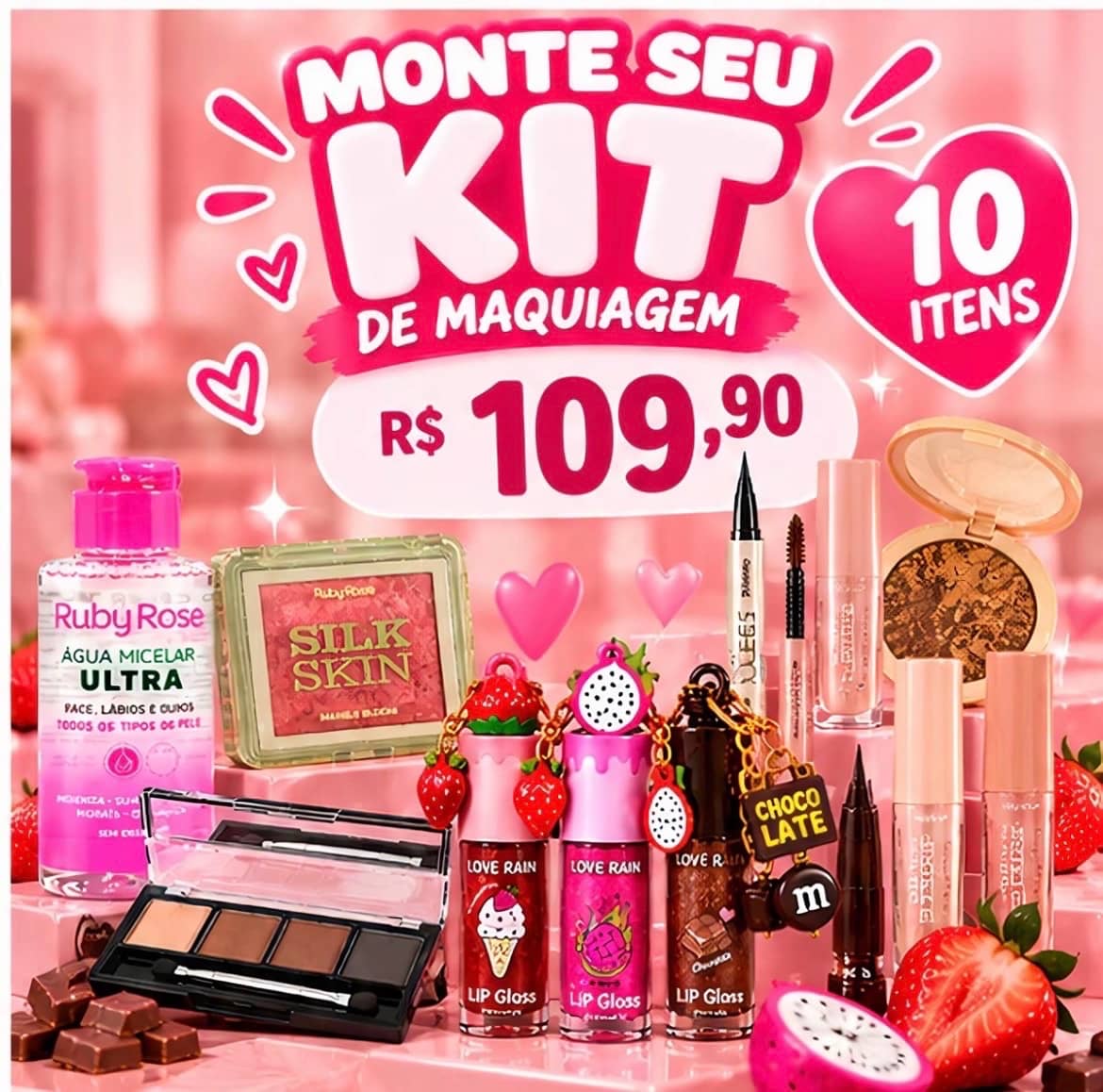 Monte seu kit de maquiagens com 10 itens