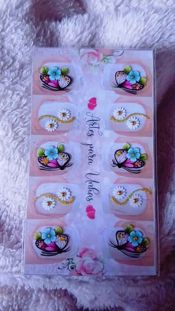 Adesivos artesanais 5 pares borboletas rosas com flor azul - Foto 1