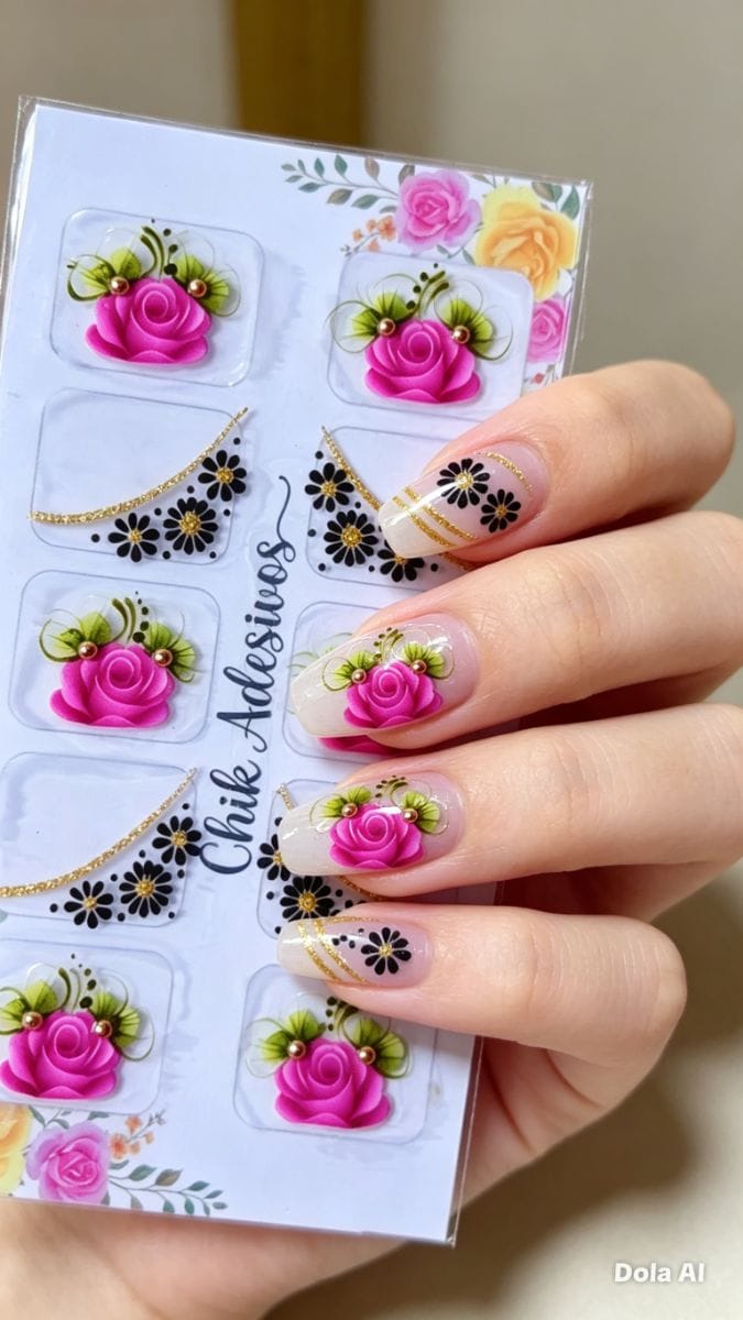 Adesivos artesanais 5 pares rosa pink com detalhes pretos - Foto 2