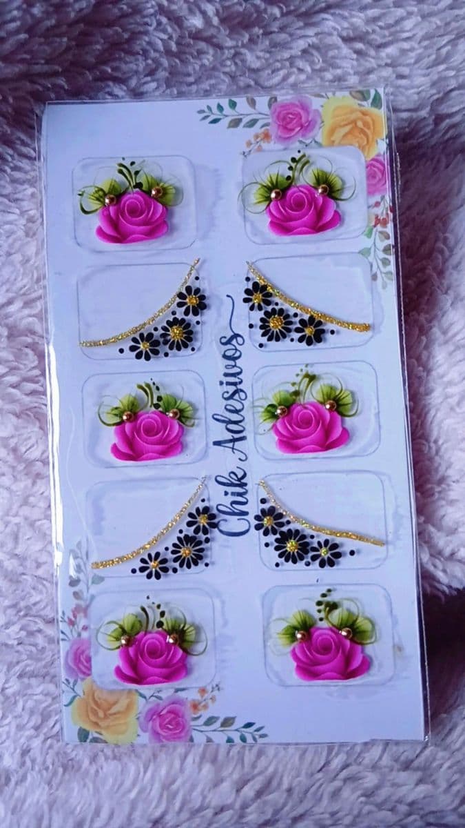 Adesivos artesanais 5 pares rosa pink com detalhes pretos