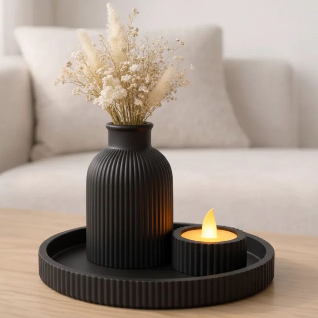Kit Decorativo com Bandeja, Vaso e Porta-Vela - Foto 1