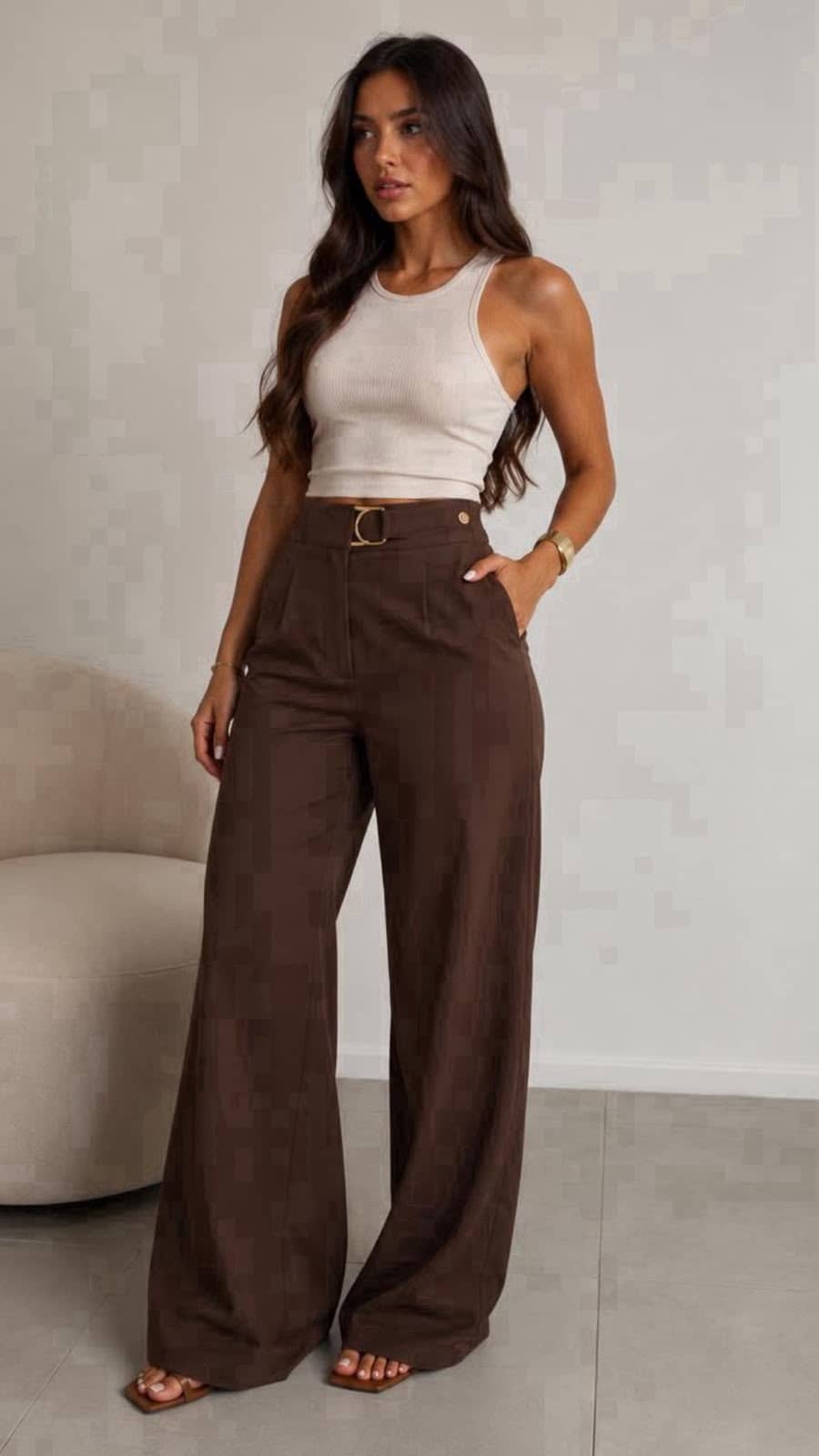 Calça Pantalona Alfaiataria com Cinto