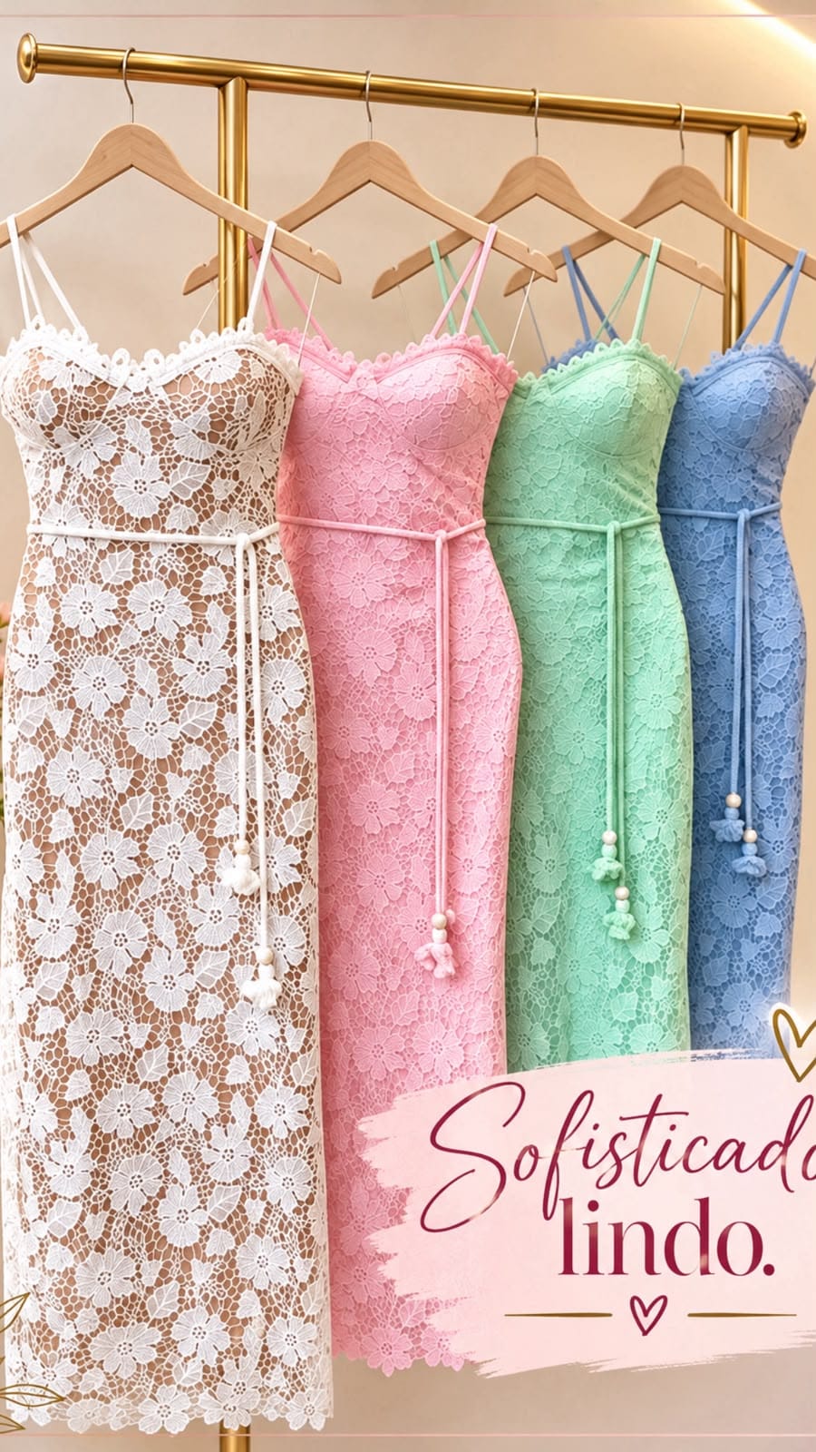 Vestido Midi em Renda Guipir com Cordão - Foto 1