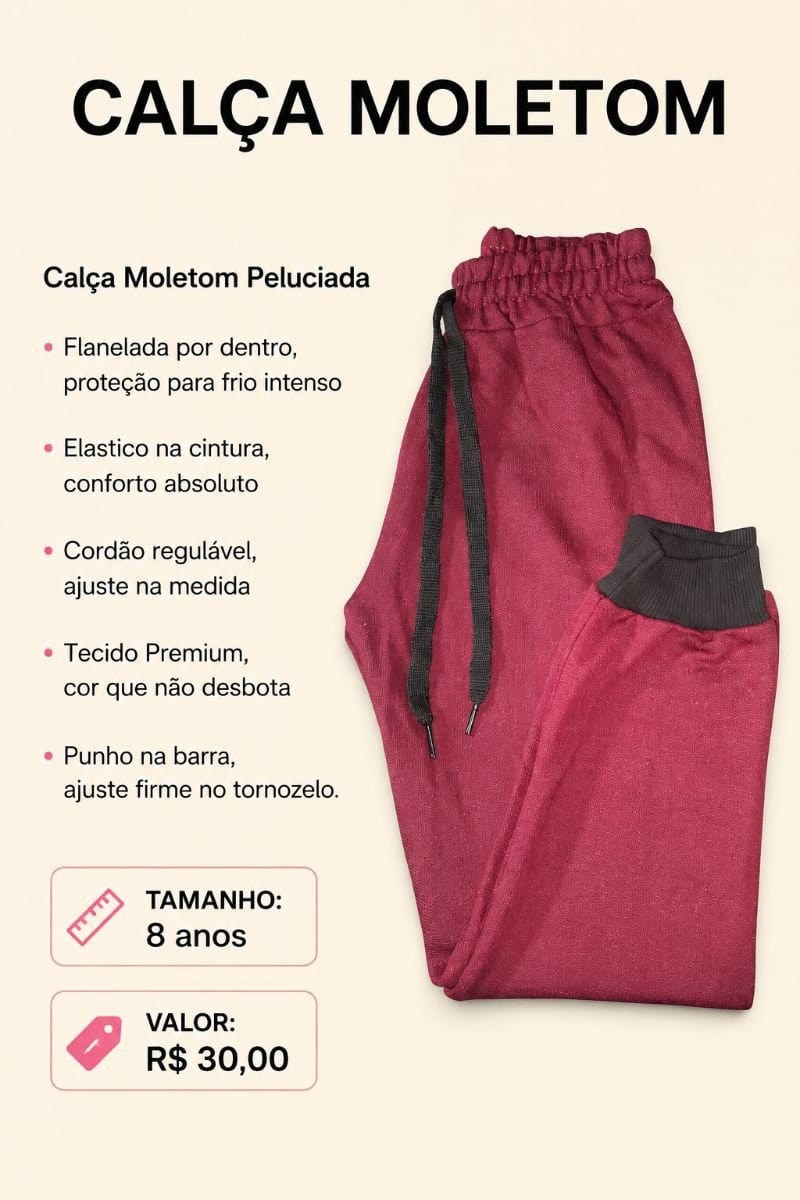 Calça Moletom Peluciada - Foto 1