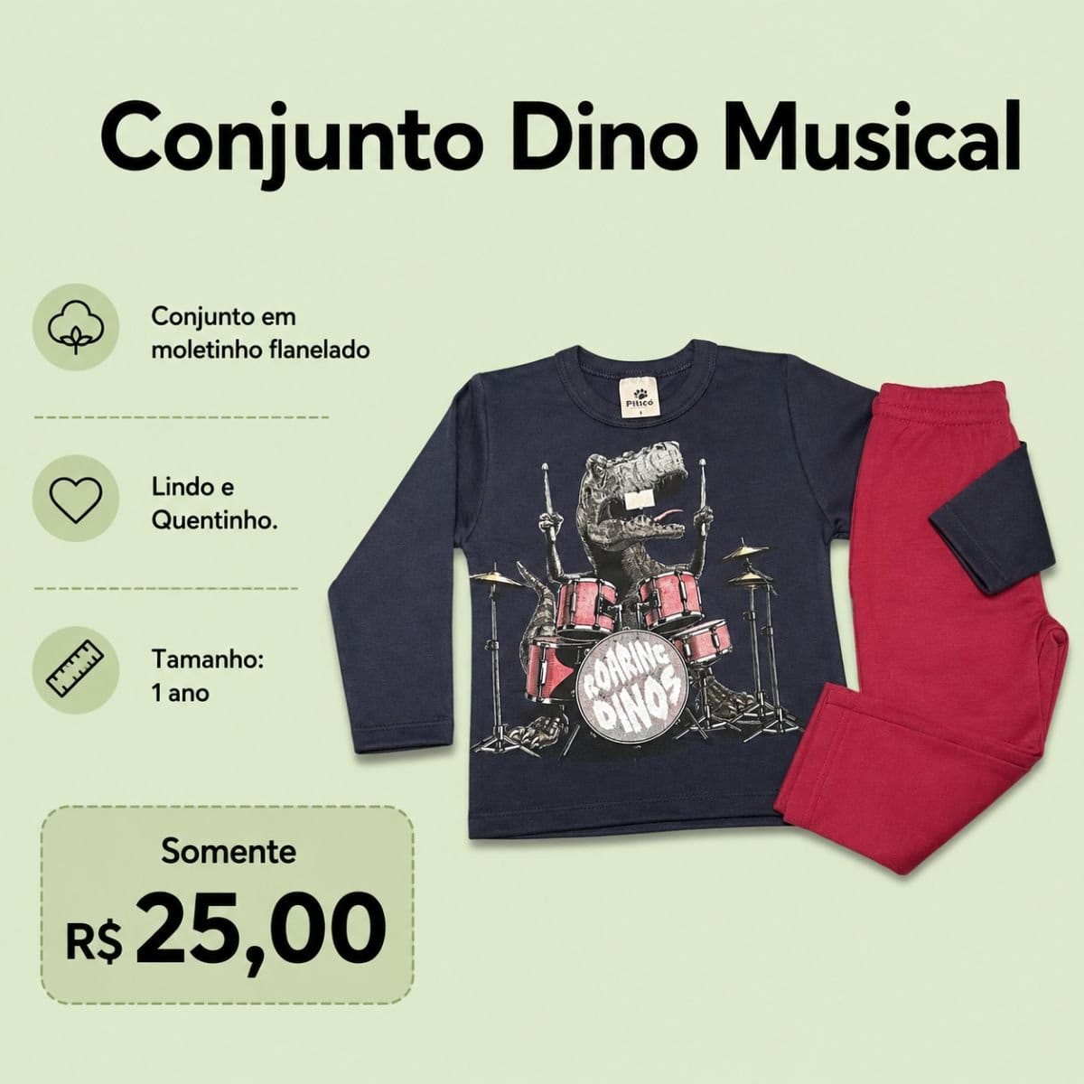 Conjunto Dino Musical - Foto 1