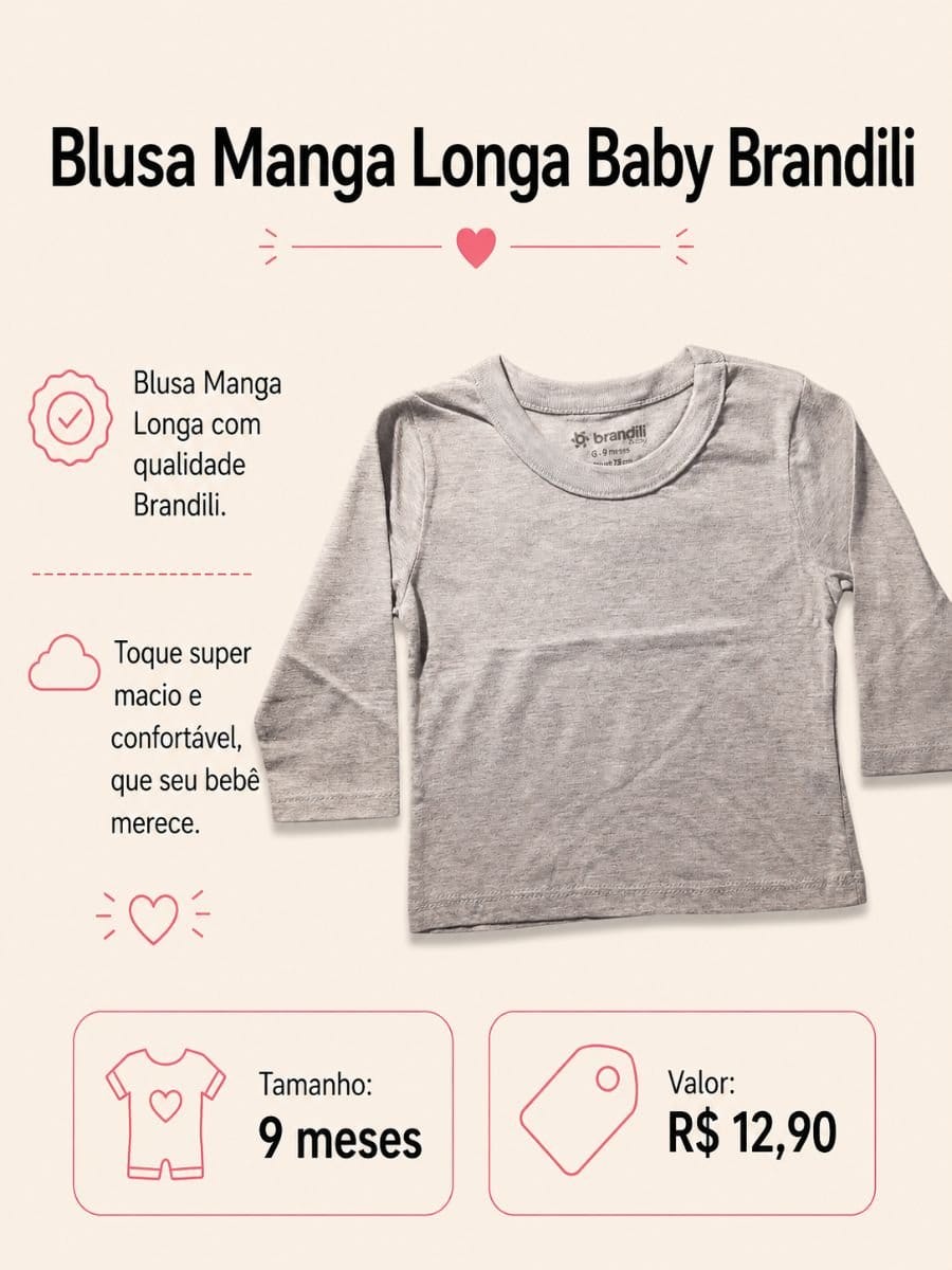 Blusa Manga Longa Baby - Brandili - Foto 1