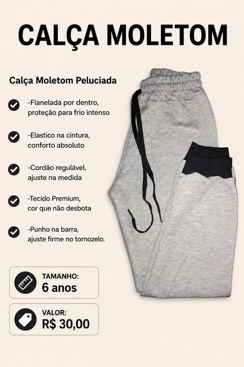 Calça Moletom Peluciada - Foto 1