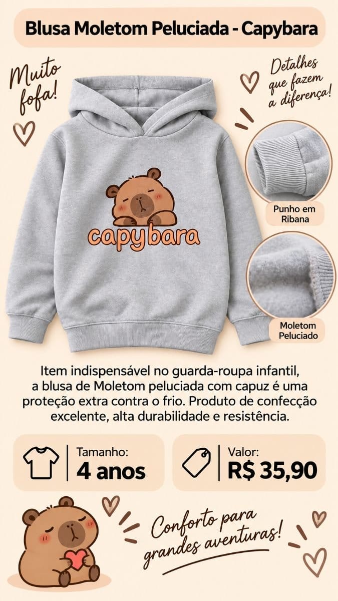 Blusa Moletom Peluciada - Capybara - Foto 1