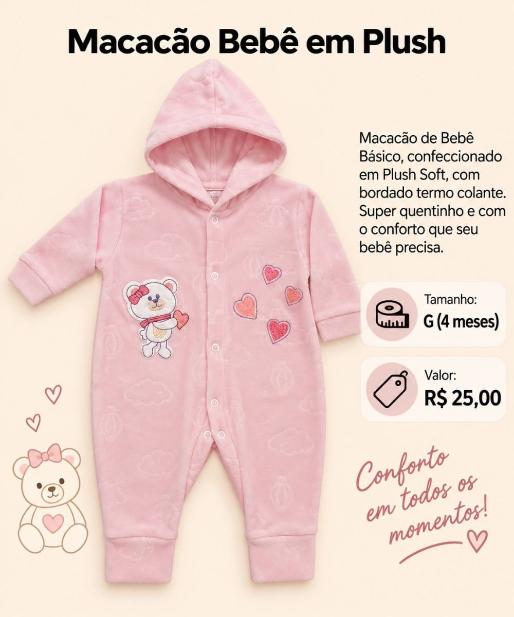 Macacão Bebê em Plush - Foto 1