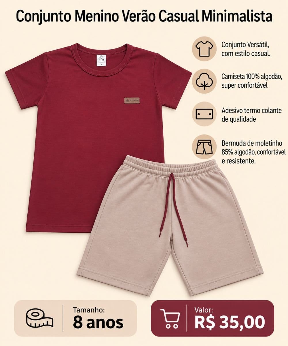 Conjunto Menino Verão - Minimalista - Foto 1