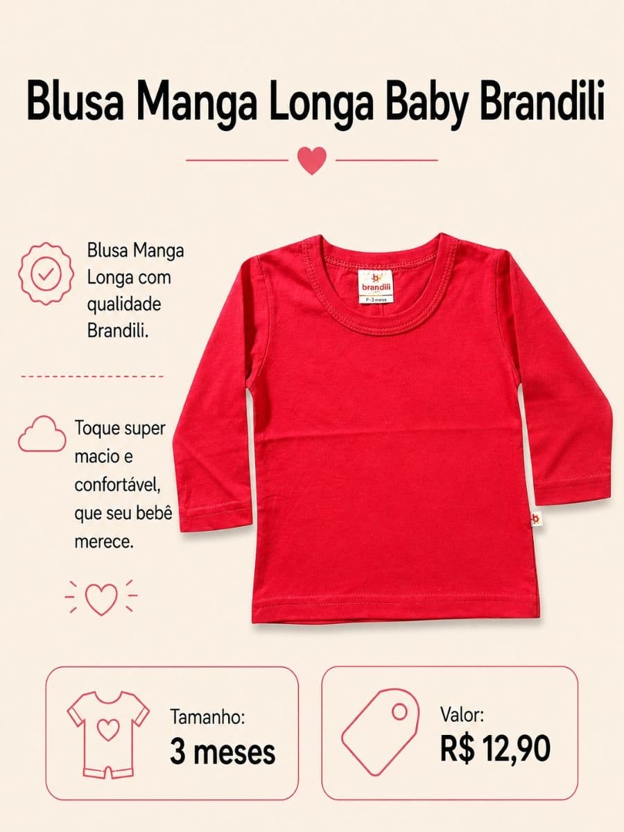 Blusa Manga Longa Baby - Brandili - Foto 1