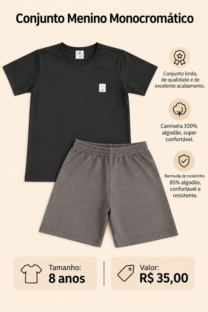 Conjunto Menino Verão - Minimalista - Foto 1
