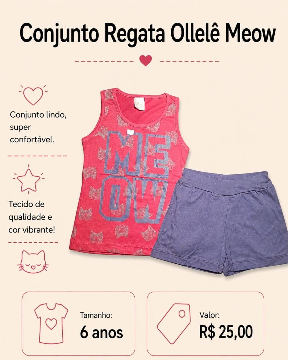 Conjunto Regata - Ollelê Meow - Foto 1
