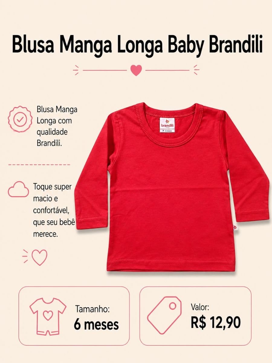 Blusa Manga Longa Baby - Brandili - Foto 2
