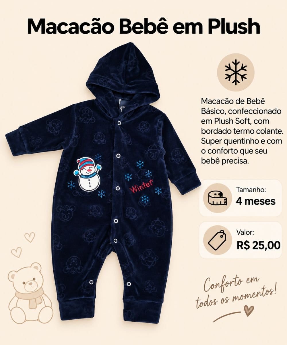 Macacão Bebê em Plush - Foto 1