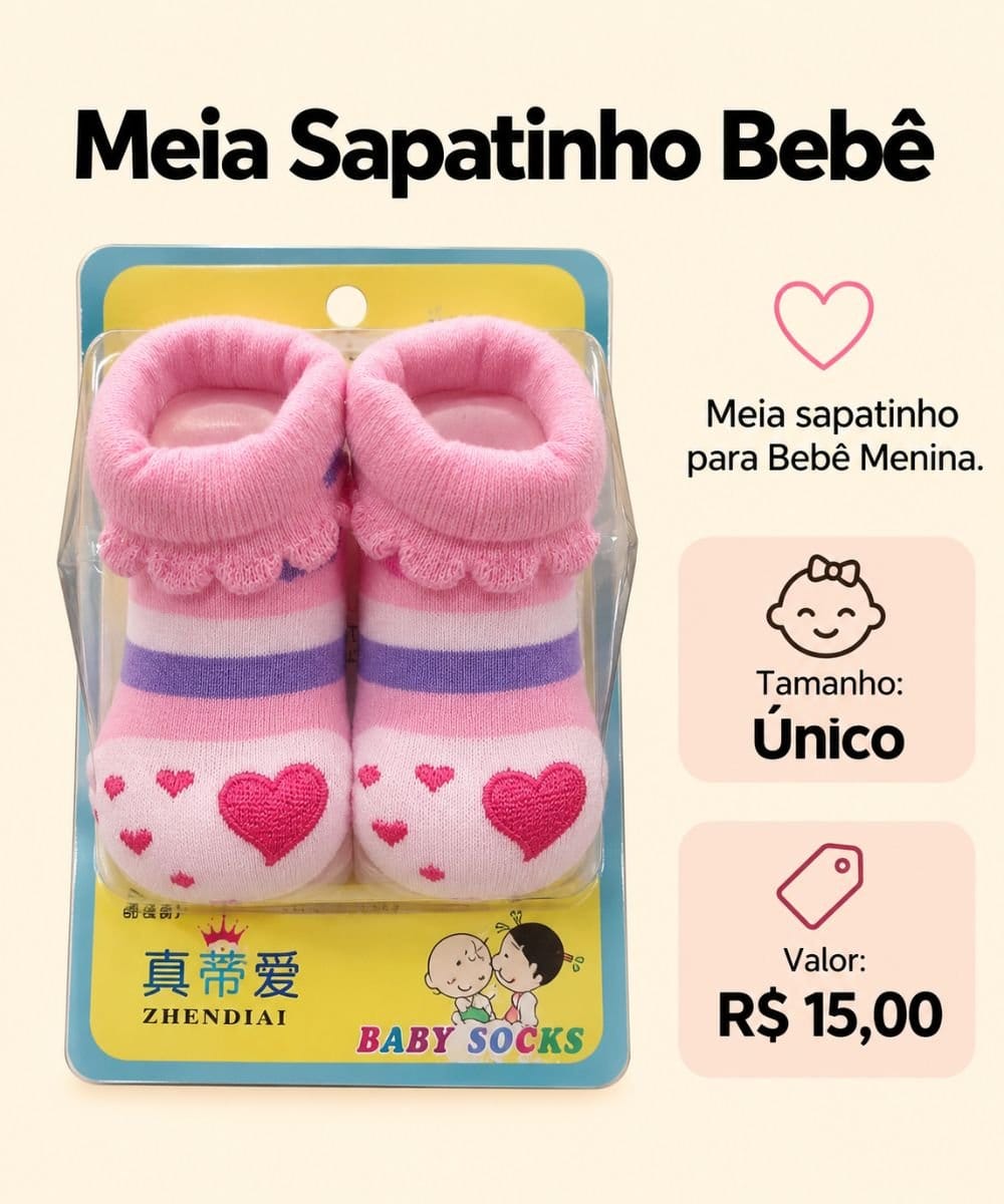 Meia Sapatinho Bebê - Foto 1