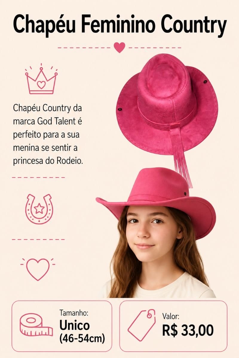 Chapéu Feminino Country - Foto 1
