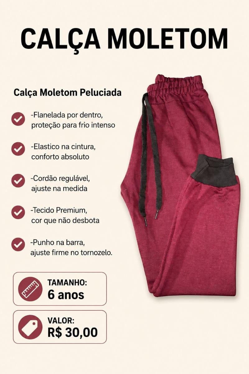 Calça Moletom Peluciada - Foto 1
