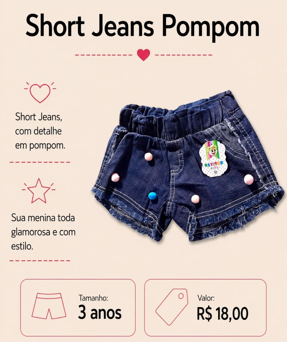 Short Jeans - Pompom - Foto 1